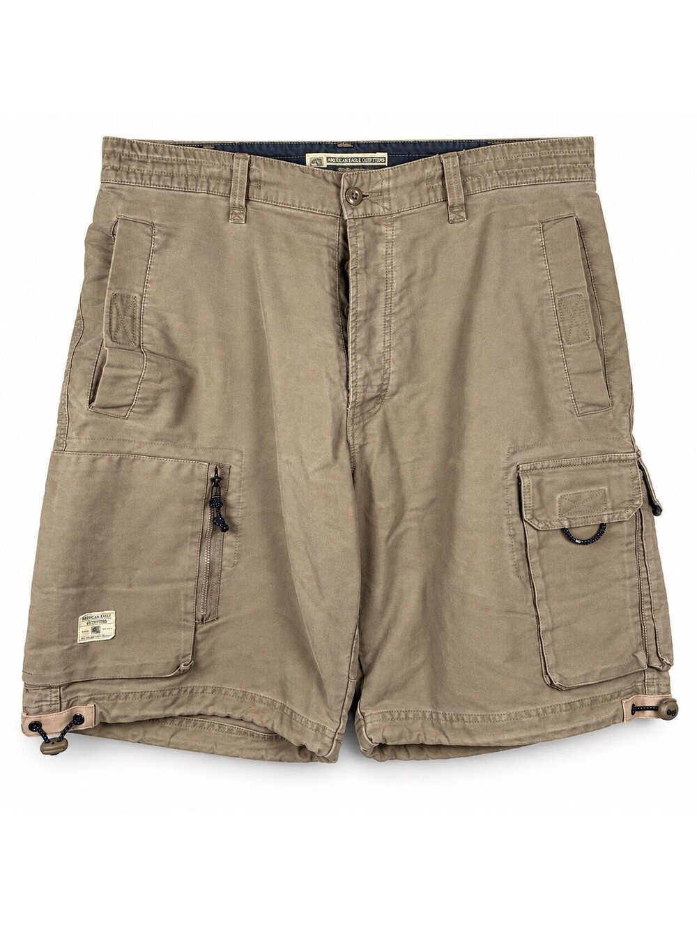Vintage American Eagle Mens 38 Parachute Cargo Shorts 10” Khaki Y2K Button Fly